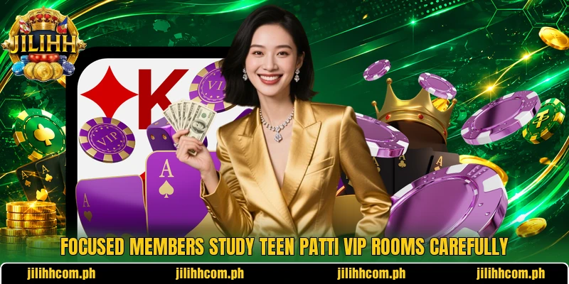 Focused members study Teen Patti VIP rooms carefully