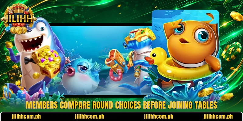 Members compare round choices before joining tables