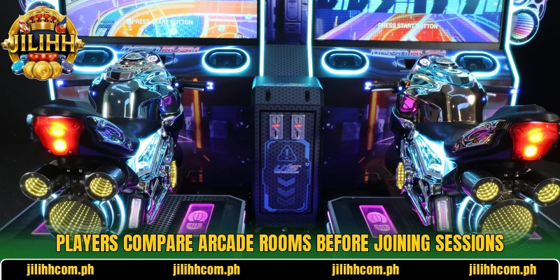 Players compare arcade rooms before joining sessions