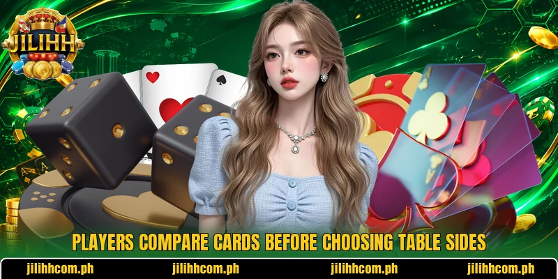 Players compare cards before choosing table sides Players compare cards before choosing table sides