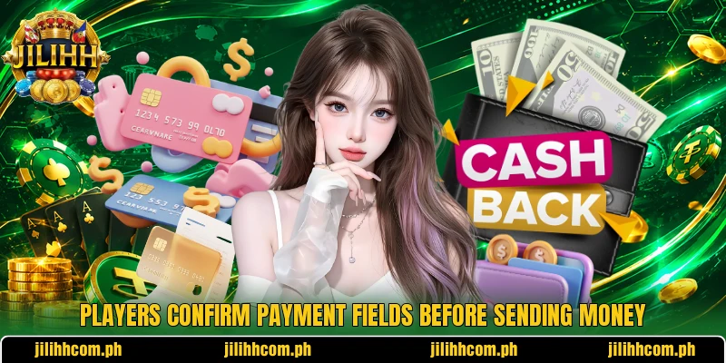 Players confirm payment fields before sending money