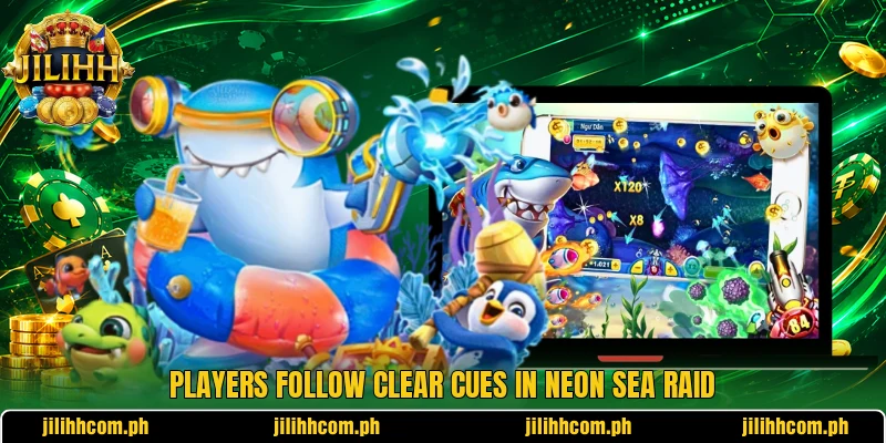 Players follow clear cues in Neon Sea Raid