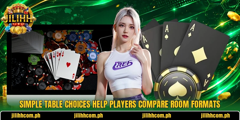 Simple table choices help players compare room formats Simple table choices help players compare room formats